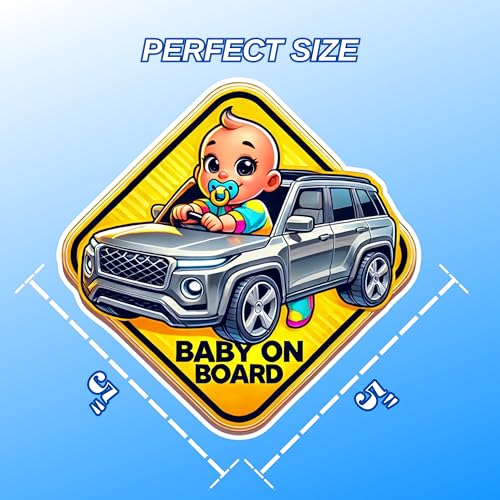 Image of Signs That POP Baby On Board Car Essentials - 2 Pack, 5 inch by 5 inch - Cute Cartoon Safety Sign - Non Magnet - Durable Strong Adhesive (Gary SUV)