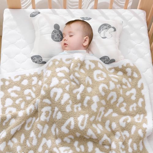 Image of BOBOYOYO Plush Baby Blankets for Newborn Girls Boys Leopard Soft Fuzzy Warm Swaddle Receiving Blanket 30 x 40 Polyester Toddler Blanket for Crib Stroller Nursery Blue