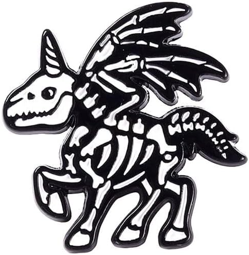 Ro Rox Unicorn Skeleton Pin Badge Brooch Gothic Cute Black White Cartoon