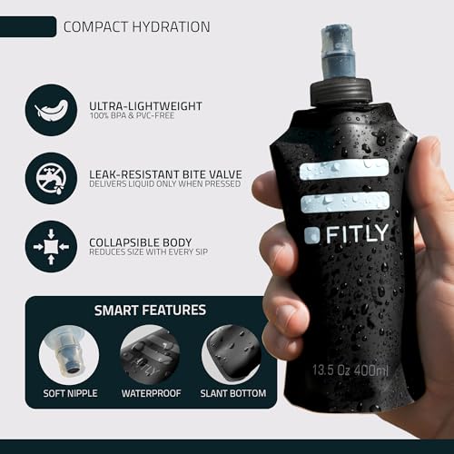 FITLY Soft Flask - Shrink As You Drink Soft Water Bottle for Hydration Pack - Folding Water Bottle Ideal for Running, Hiking, Cycling, Climbing & Rigorous Activity - Image 5