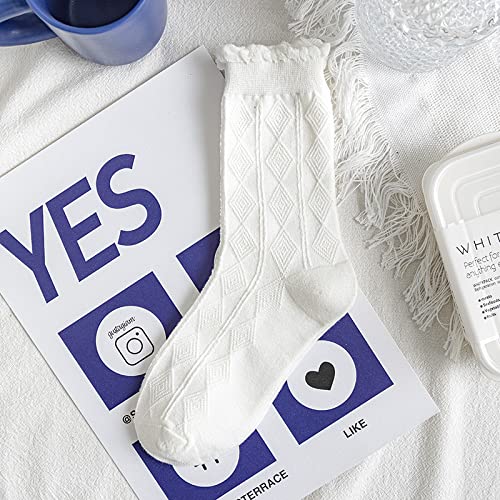 LANWE Women's Socks, 3 Chaussettes Blanches, Chaussettes en Dentelle, C, Taille Unique,Damen Socken Cover