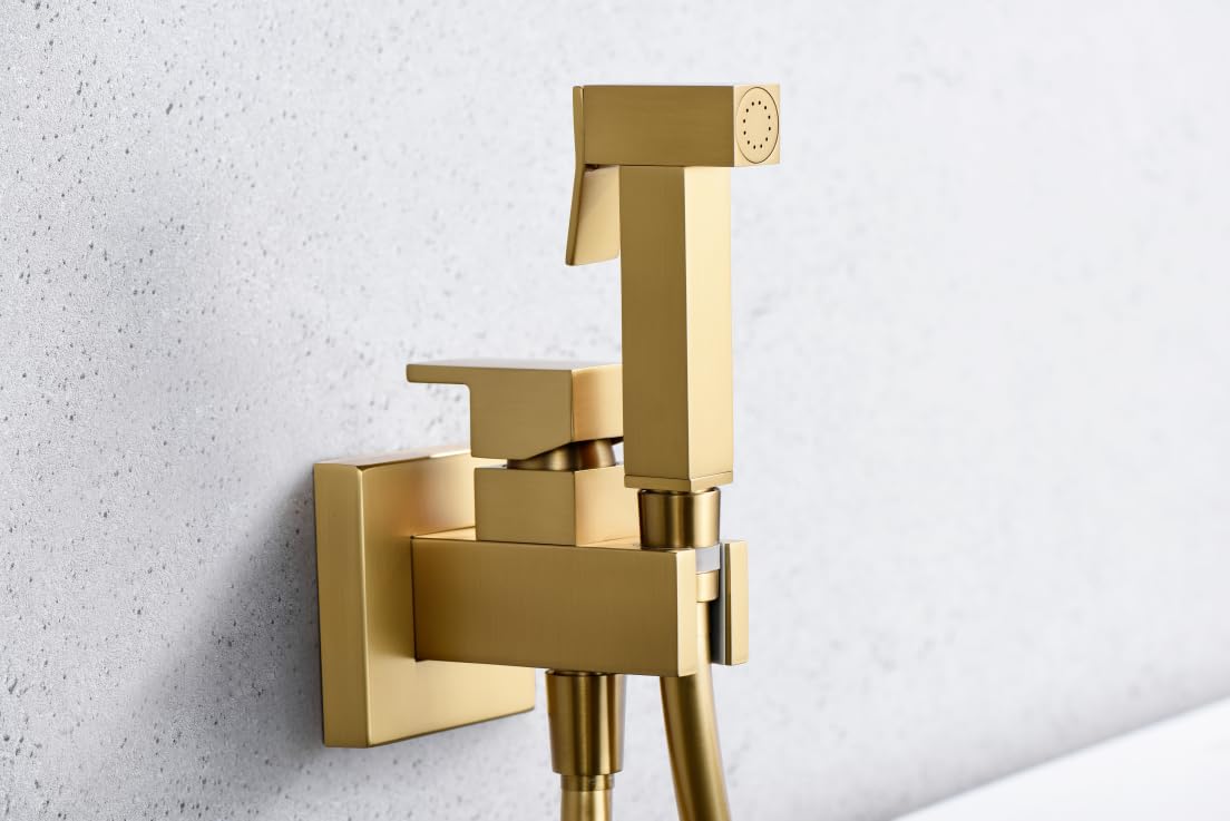 IMEX - Rubinetto da incasso a bidet quadrato - Irlanda Pro Rubinetteria da bagno, acqua fredda e calda, manico ergonomico, flessibile in acciaio rinforzato, installazione a parete. (Oro