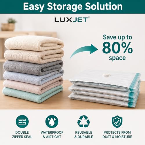 Image of Vacuum Storage Bags with Electric Air Pump, 4 Pack Small Vacuum Seal Bags for Clothing, Space Saver Vacuum Storage Bags for Blanket, Duvets, Pillows, Comforters