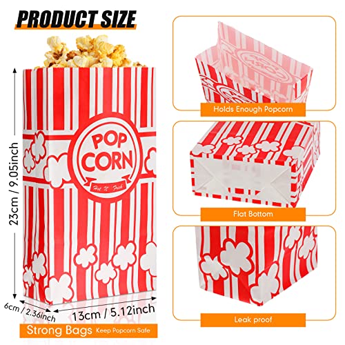 Image of 500 Pcs Paper Popcorn Bags Bulk 2 oz Large Flat Bottom Boxes Red and White Disposable Container Sleeve Movie Night Popcorn Bucket for Retro Movie Themed Party Carnival Supplies (Red and White)