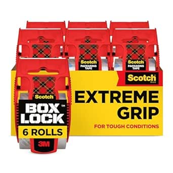 Scotch Box Lock Packaging Tape, 6 Rolls with Dispenser, 1.88 in x 800 in, Extreme Grip Packing, Shipping and Mailing Tape, Sticks Instantly to Any Box