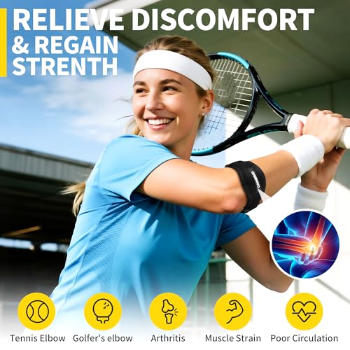 Image of CAMBIVO 2 Pack Tennis & Golfer's Elbow Brace, Counterforce Compression | Dual Adjustable Strap, Honeycomb Terry Lining, Breathable, Low-Profile Buckle, Forearm Support, for Tendonitis, Gym, Typing