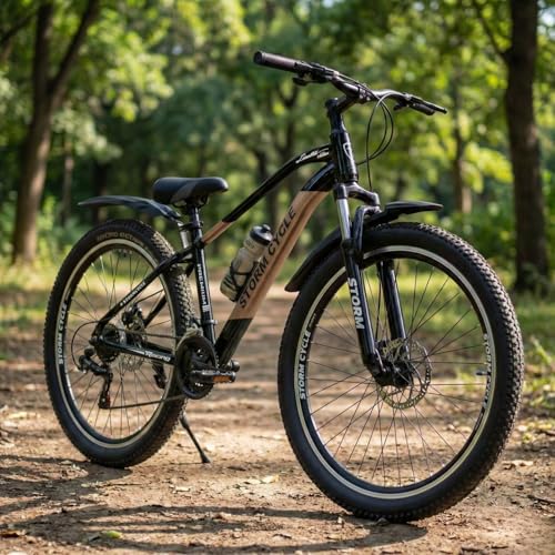 Image of Storm Brand 26 Inch Mountain Bicycle with 21 Speed Gear for Adults | Front Suspension, Dual Disc Brakes, Steel Frame, Wide Tyres,Lightweight Off-Road Bicycle