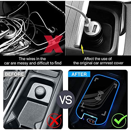 Wireless Car Charger for v-olvo XC90 XC60 S90 V90 V60 S60 2021 2020 2019 Center Console Accessory Panel, 15W QC3.0 Quick Charger with 2 18W USB Ports for All Qi Phone