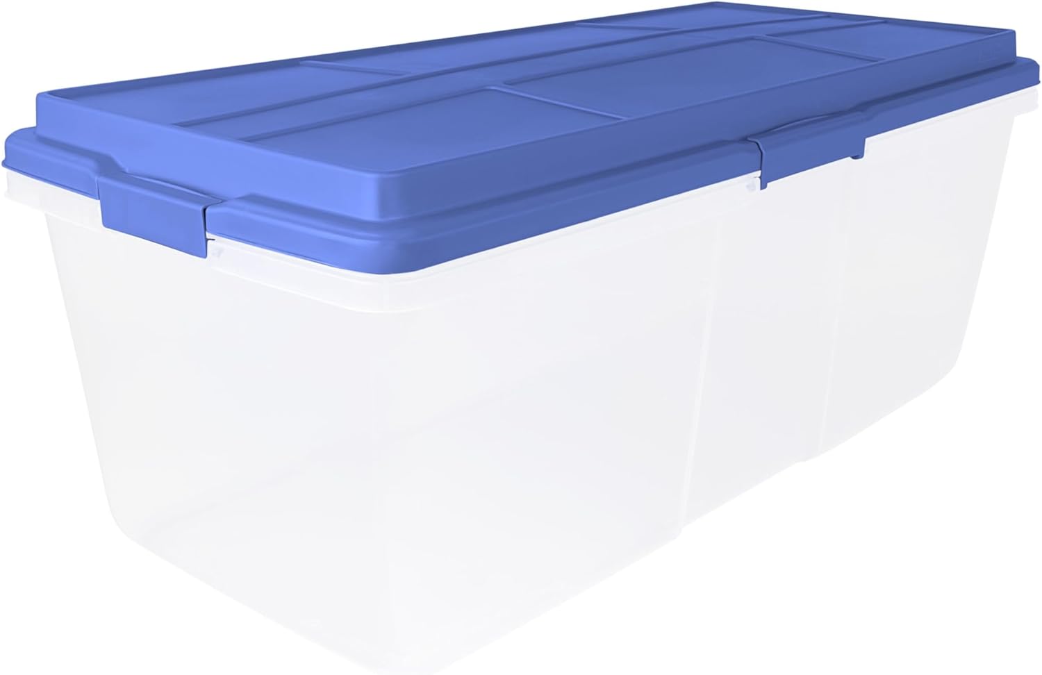 2 Pack 113 Quart Clear Plastic Storage Bins, Stackable with Locking Latches & Smoke Blue Lid, Dust-Resistant Organizer for Garage, Home, Office, Attic, Store Seasonal Decor, Tools, Crafts, Blankets