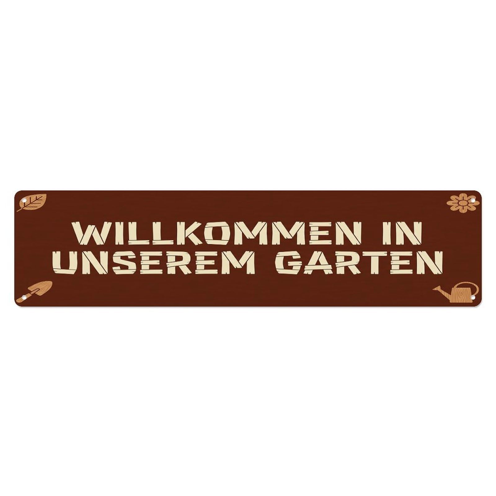 Vintage Welcome to Our Garden Mahogany Brown Metal Tin Sign