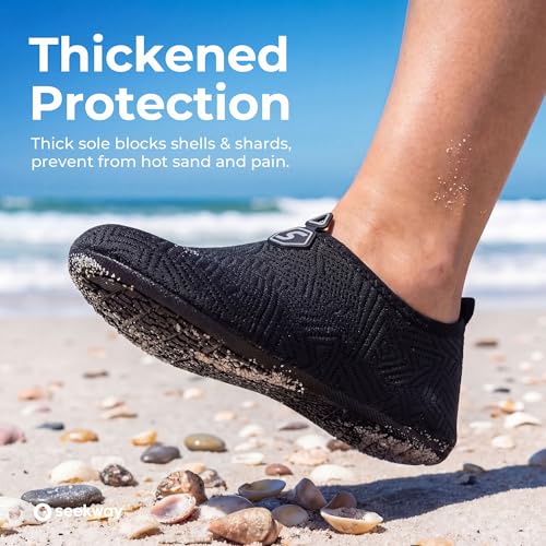 Image of SEEKWAY Water Shoes Quick-Dry Aqua Socks Barefoot Slip-on for Beach Pool Swim River Yoga Lake Surf Women Men Black SK001