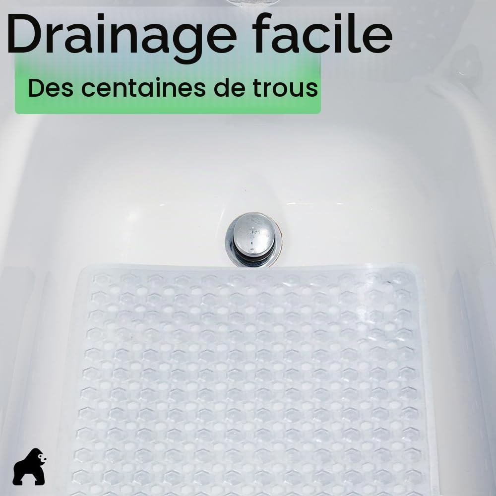 GORILLA GRIP Tapis de Bain rectangulaire (88,9 x 40,6 cm), antidérapant, Lavable en Machine, Transparent