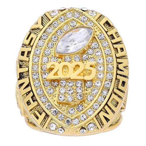 Image of 2025 Fantasy Football Championship Ring | Heavy FFL Champion Trophy Ring | Gold Silver Tone Plated Award Trophy for Fantasy Football League Winner