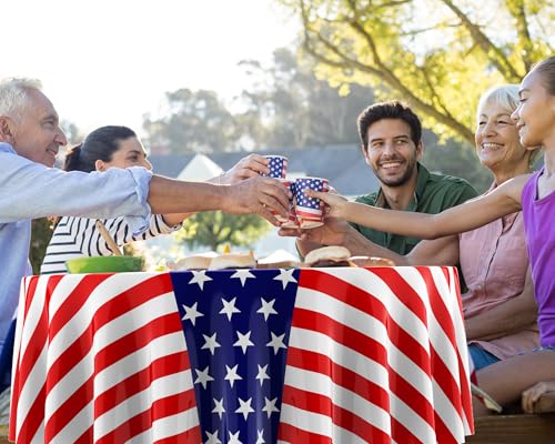 Image of Oudain 4th of July Decoration Tablecloths 84 Inch Plastic 250th Anniversary Patriotic Tablecloth American Flag Red White Blue Disposable Tablecover for Memorial Day Party Supplies(12 Pcs,Stripe)