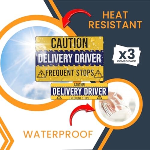 Image of Magnet Me Up Caution Frequent Stops Delivery Driver Automotive Magnet Decal, 3 Pack, Yellow /Blue, Two 8x12 inch and One 3x10 inch, Automotive Magnet for Car, Flex Delivery Driver, Crafted in USA