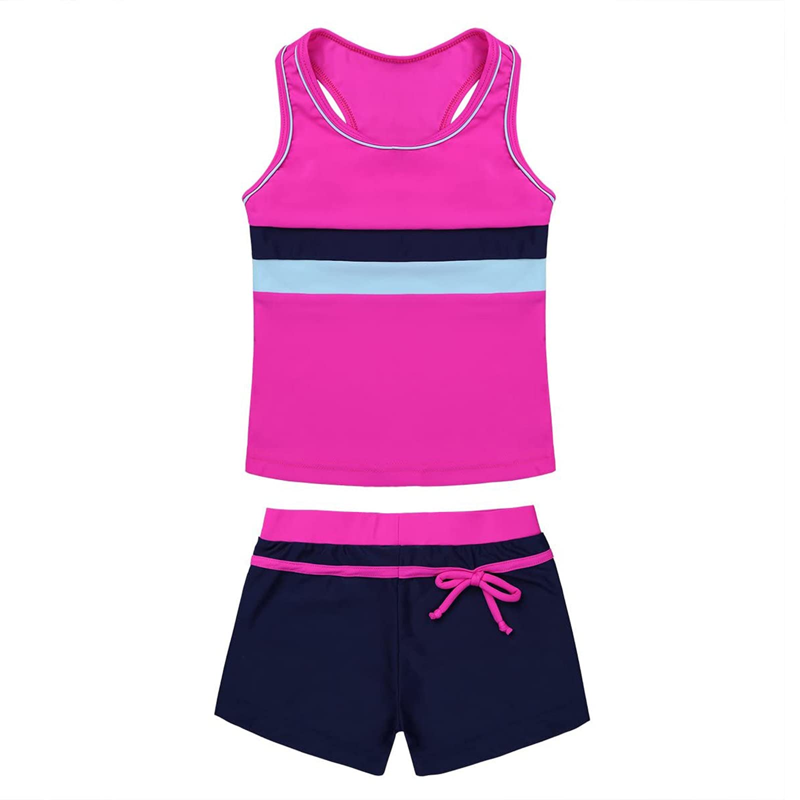 Kids Girls Two-Piece Swimsuits Sleeveless Swim Tops with Boyshorts Athletic Tankini Outfit Set Swimwear