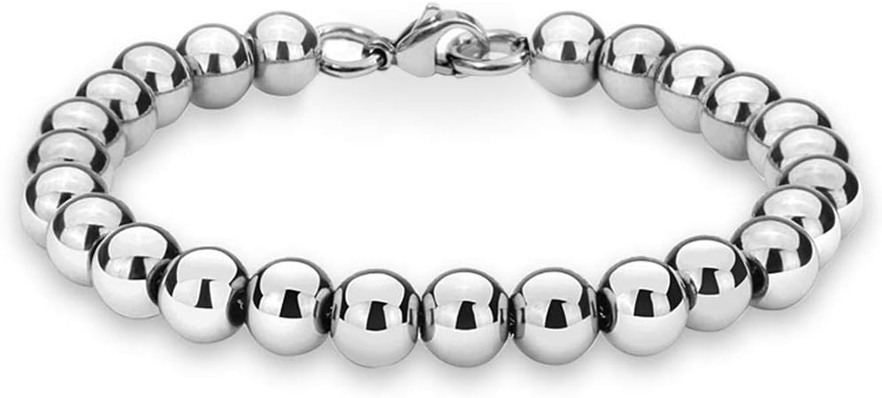 Jewelry Kingdom 1Necklace or Bracelet for Women and Men, Beaded Chain Stainless Steel, Handmade Jewelry, Thick of 6-8MM and Length of 7-40" Optional