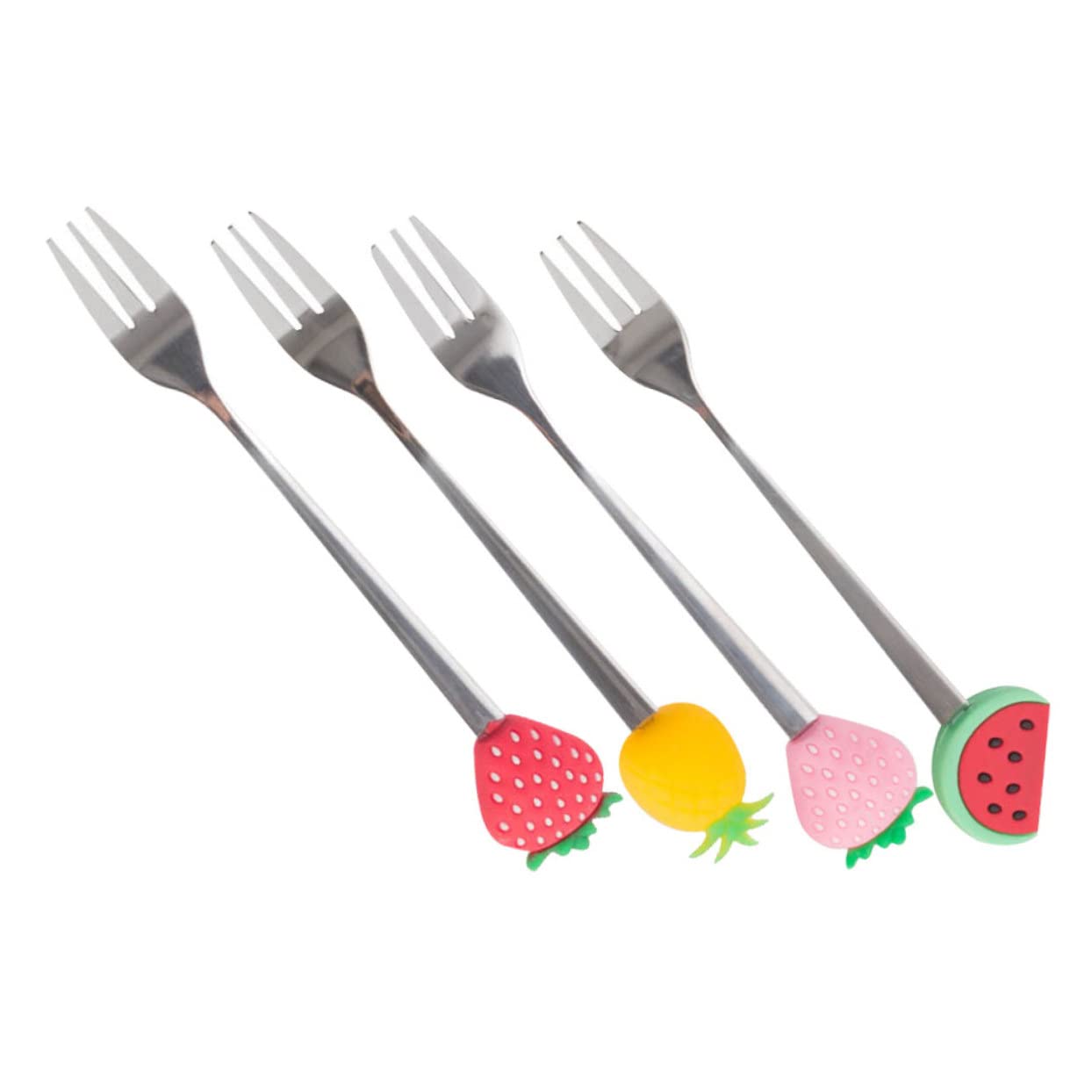 Unomor 4Pcs Stainless Steel Fruit Forks Three Tine Dessert Forks for Salad Cake Snacks Party Tabletop Supplies for Appetizers and Buffets