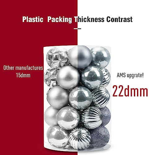Ams 34Ct Christmas Ball Mini Ornaments Party Decorations Shatterproof Festival Pendant Hangings For Xmas Tree Decor(1.57''/40Mm,Silver) #TOP2