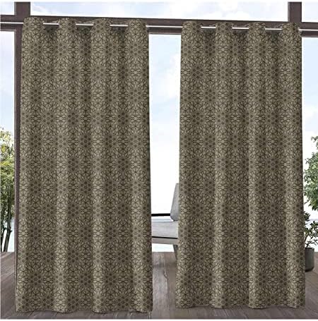 Damask Bathroom Curtains, Outdoor Curtains - W96.45 x L84.25 Retro Style Composition with Curvy Floral and Geometrical Elements for Living Room, Porch, Pergola, Cabana, Pergola