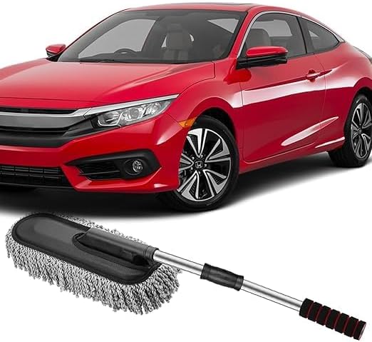 Microfiber Car Duster Brush with Extendable Handle Wet & Dry Scratch Free Surface Cleaner Multipurpose Kitchen Accessory for Dusting Cleaning (Grey, Pack of 1)