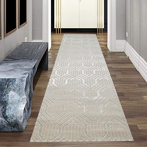Teppich-Traum Schlichter Flur LÄUFER Designerteppich dezent Gemustert modernes orientalisches Design Creme Größe 80 x 300 cm Cover