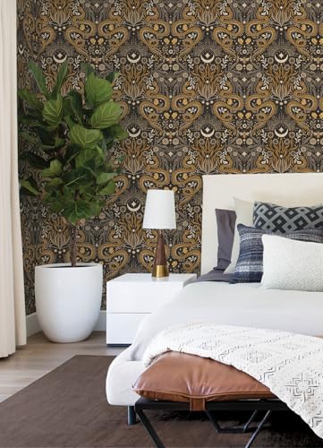RoomMates Mystic Serpent Black Gold Peel and Stick Wallpaper for Room Decor (Pack of 1)
