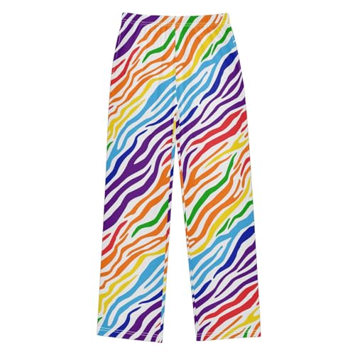 Zebra Rainbow Print Boys Long Pants Soft Trousers Elastic Waist Kids Lounge Bottoms with Pockets S-XL
