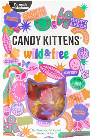 Candy Kittens Vegan Sweets – Wild & Free (140g Pack of 1) – Plant-Based Vegetarian & Vegan Treats with Real Fruit Juice, Great for Pick & Mix or Gift Box, Ideal Snack for All