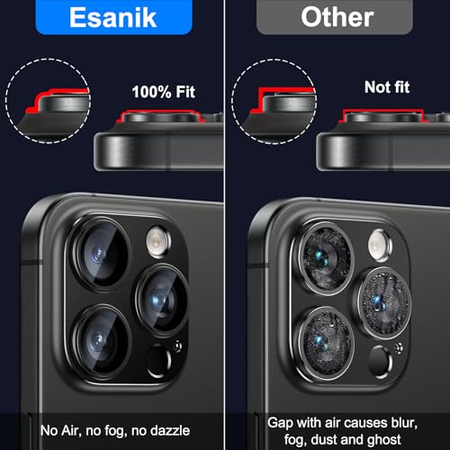 Image of Esanik 2 Pack for iPhone 16 Pro /iPhone 16 Pro Max /iPhone 14 Pro /iPhone 14 Pro Max Camera Film Aluminum Alloy Camera Protection Lens Cover Lens Protector Tempered Glass Shockproof Anti-Scratch 3 Lens