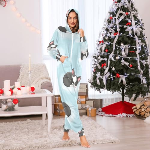 Costume à capuche bleu pastel contre le froid à la maison - 6