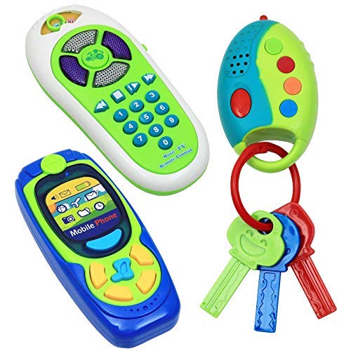 Click N' Play Pretend Play Cell Phone TV Remote & Car Key Accessory Playset for Kids with Lights Music & Sounds (Set of 3) - Thumbnail 2