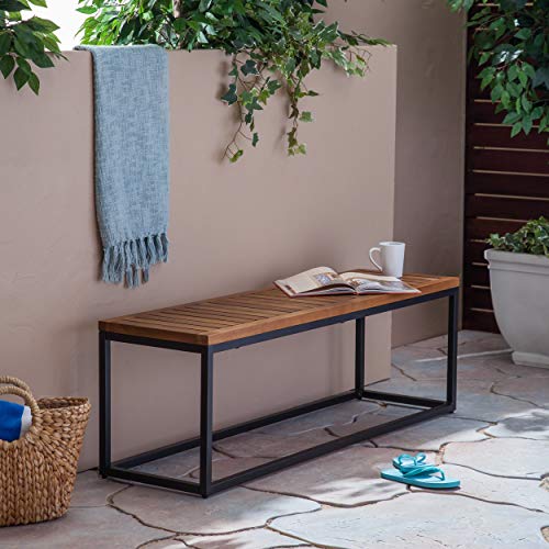 Great Deal Furniture Drew Outdoor Industrial Acacia Wood And Iron Bench, Teak And Black #TOP1