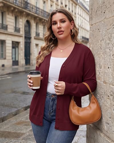 Image of TIANZHU Plus Size Cardigan for Women Button Open Front Long Sleeve V Neck Comfy Lightweight Sweaters XL-4XL