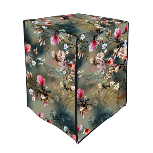 Image of Fully Automatic Front Load Washing Machine Cover Compatible For LG 6Kg, 6.5Kg, 7Kg, 7.5Kg, 8Kg, 8.5Kg, 9Kg, 10Kg (66L X 61D X 84H), Waterproof & Dustproof , Green Flower, PVC