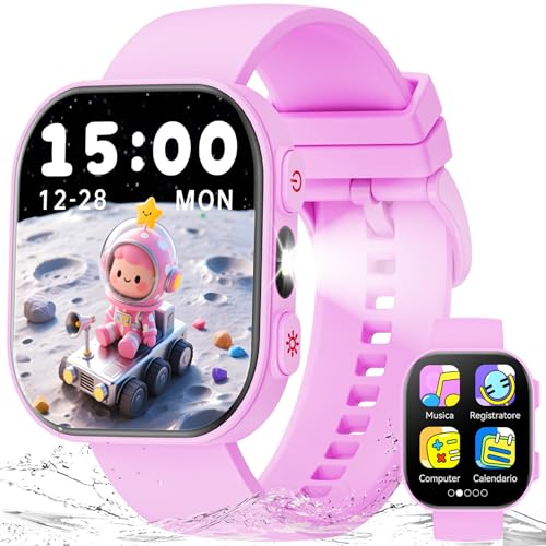 Mingdaln Orologio da gioco intelligente per bambini, schermo TFT1.83 Smart Watch, monitoraggio della frequenza cardiaca/libro di storie/apprendimento delle parole, adatto a ragazzi e ragazze (Rosa)