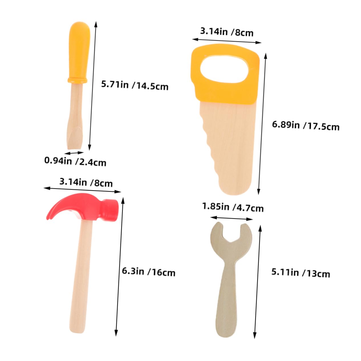 BESPORTBLE 4pcs Wooden Tool Realistic Hammer Saw Screwdriver Educational Mechanical for Role Playing Construction Games for Birthdays Learning