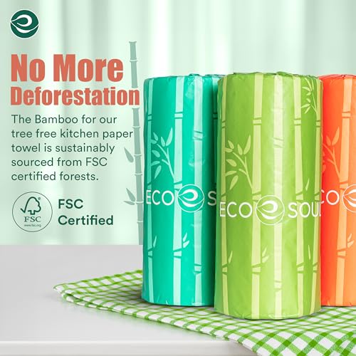 Eco Soul Bamboo Paper Towel Set Of 6 Rolls |150 Sheets Per Roll | Ultra Absorbent, Eco-Friendly, Sustainable, Food Safe Kitchen Paper Towel