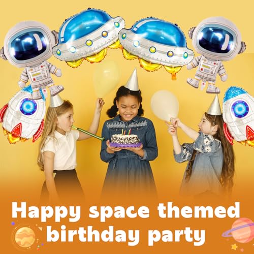 Image of 6Pcs Large 22 inch Astronaut,21 inch Space Ship,22 inch Rocket Balloon Set, Decoration for Space Birthday Party