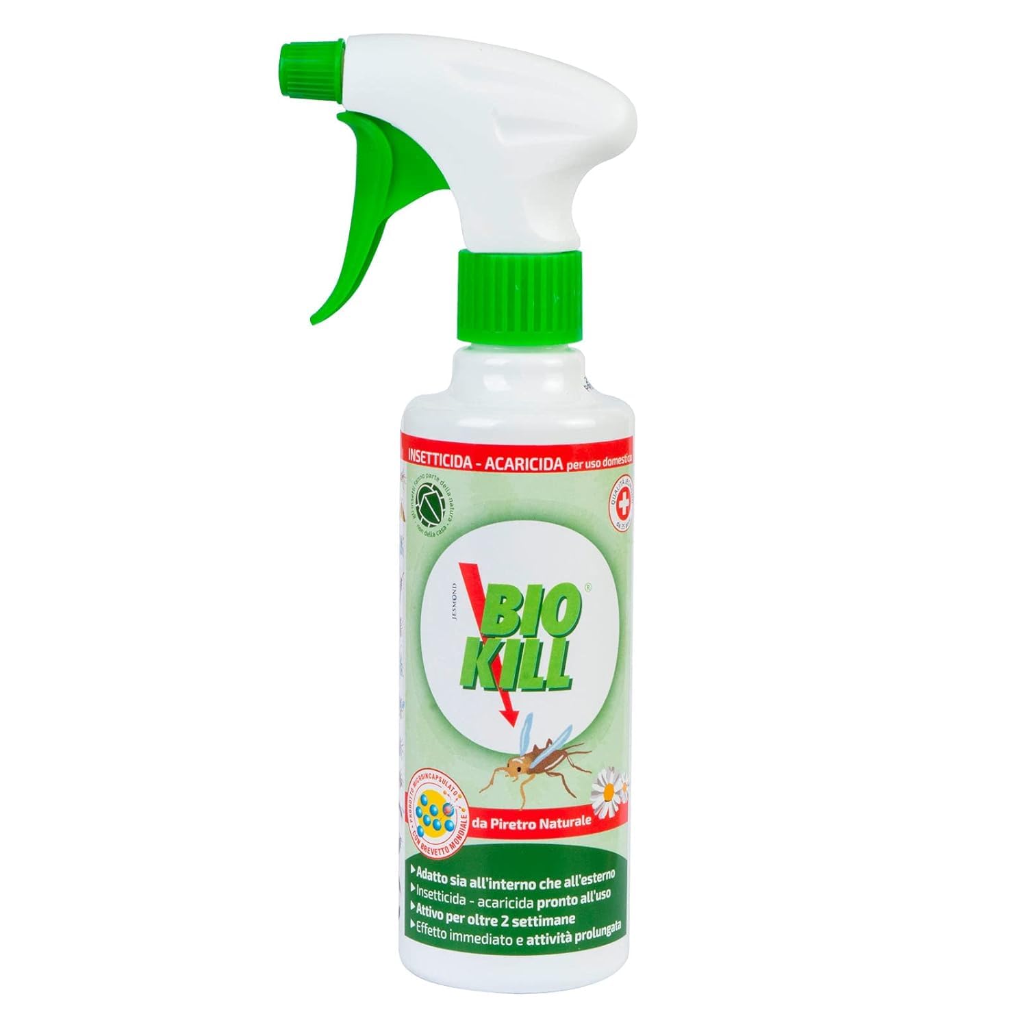 BIOKILL Insetticida Acaricida Microincapsulato No Gas, Ideale per Interni ed Esterni, Inodore e Non Macchia, Resiste a Umidità e Raggi Solari, 375ml + OMAGGIO 100pz Guanti HDPE Monouso (4 Flaconi)