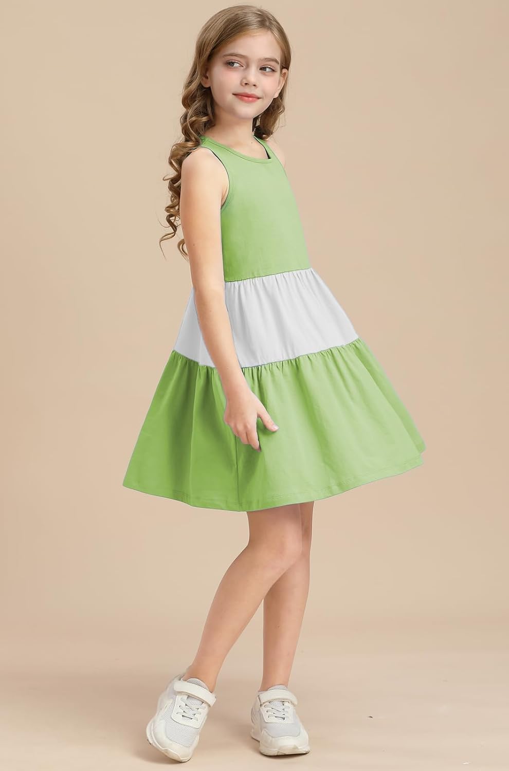 Girls Summer Midi Dress Sleeveless Back Detailed Tiered Sundress Vacation Beach 5-10 Years - Image 3