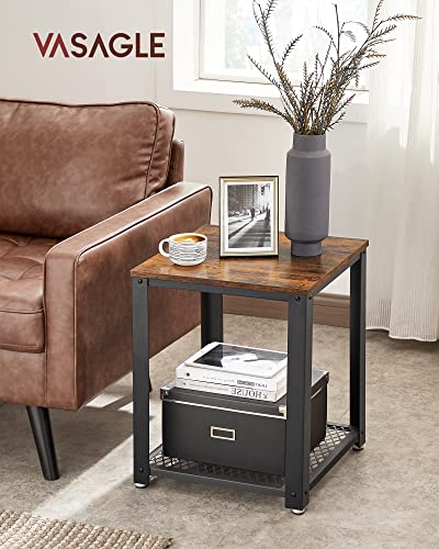 Image of VASAGLE Side Table, 2-Tier Nightstand with Mesh Shelf, Steel Frame
