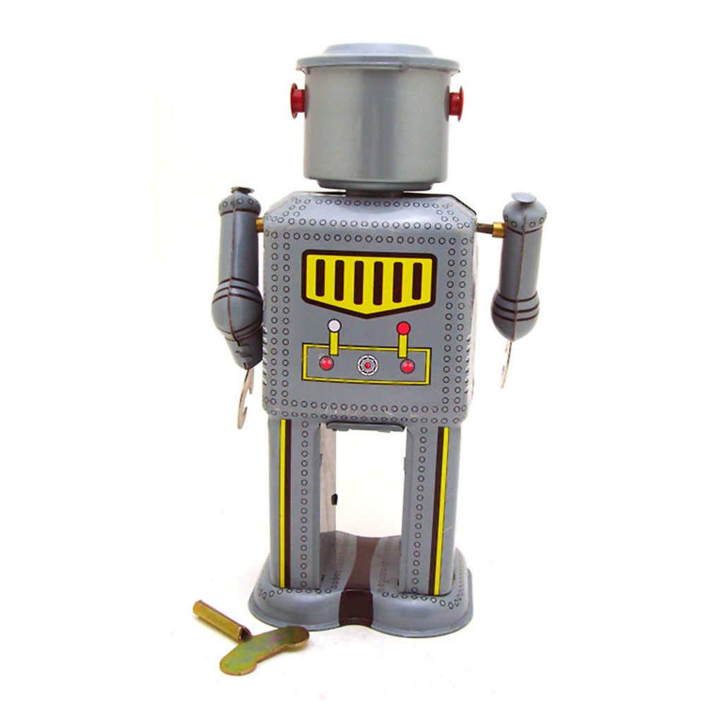 Robot Jouet Mécanique Vintage En étain - À Remonter - Dimensions 6x7x10 Cm - Décoration Bureau, Collection Adulte - Bleu
