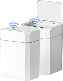 ELPHECO 2 Pack 3.5 Gallon Bathroom Trash Can with Lid Motion Sensor Slim Garbage Can Bathroom Decor Waterproof Smart Small Trash Bin for Kitchen, Office, Bedroom, Living Room, Toilet, White