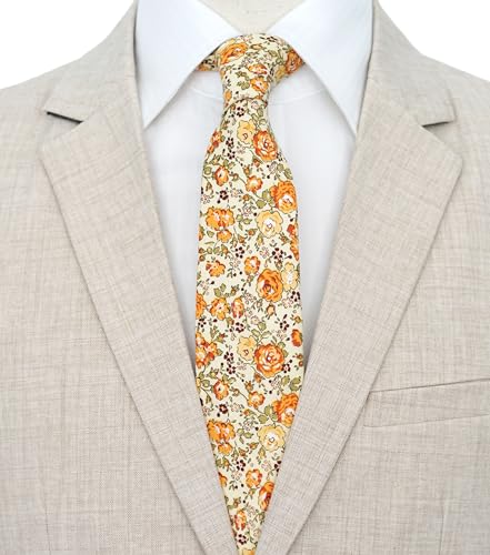 Image of BELLUNO Men's Cotton Floral Skinny Tie, 2.5 inch Width, with Gift Box