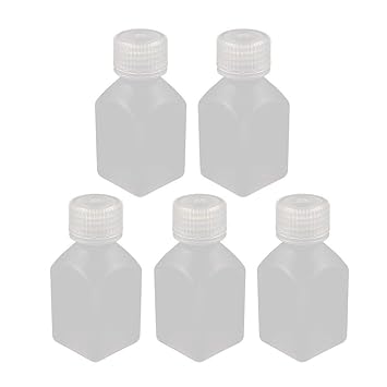 ELECTROPRIME 5Pcs 50ml Plastic Square Chemical Sample Reagent Bottle Food Sealling Canister Clear