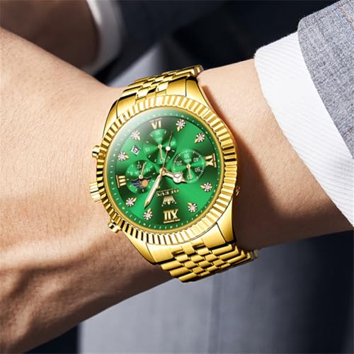 Image of OLEVS Watch for Men Analog Quartz Stainless Steel Moon Phase Calendar Chronograph Diamond Watches Waterproof Wrist Watch Luminous