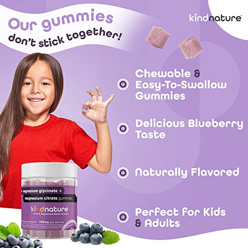 Kind Nature 2-In-1 Magnesium Gummies - 1000Mg Magnesium Citrate Gummies & 400Mg Magnesium Glycinate Gummies For Kids & Adults - High Absorption Magnesium Complex Supplement For Calm & Sleep Support #TOP3