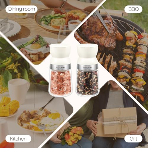 Image of Premium Stainless Steel Salt and Pepper Grinder - Salt and Pepper Shakers - Pepper and Salt Mill with Ceramic Blades and Adjustable Coarseness (Small Grinder 1 pc) | with Adjustable Coarseness Ceramic Pepper Mill Manual Effortless Salt Grinder Spice Grinder for Home, Kitchen, Beige