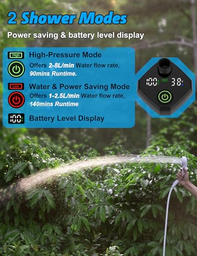 Ducha portátil innhom para camping con bomba recargable de 6000mAh y pantalla LED, impermeable IPX7 con 2 modos de spray para uso exterior miniatura 3